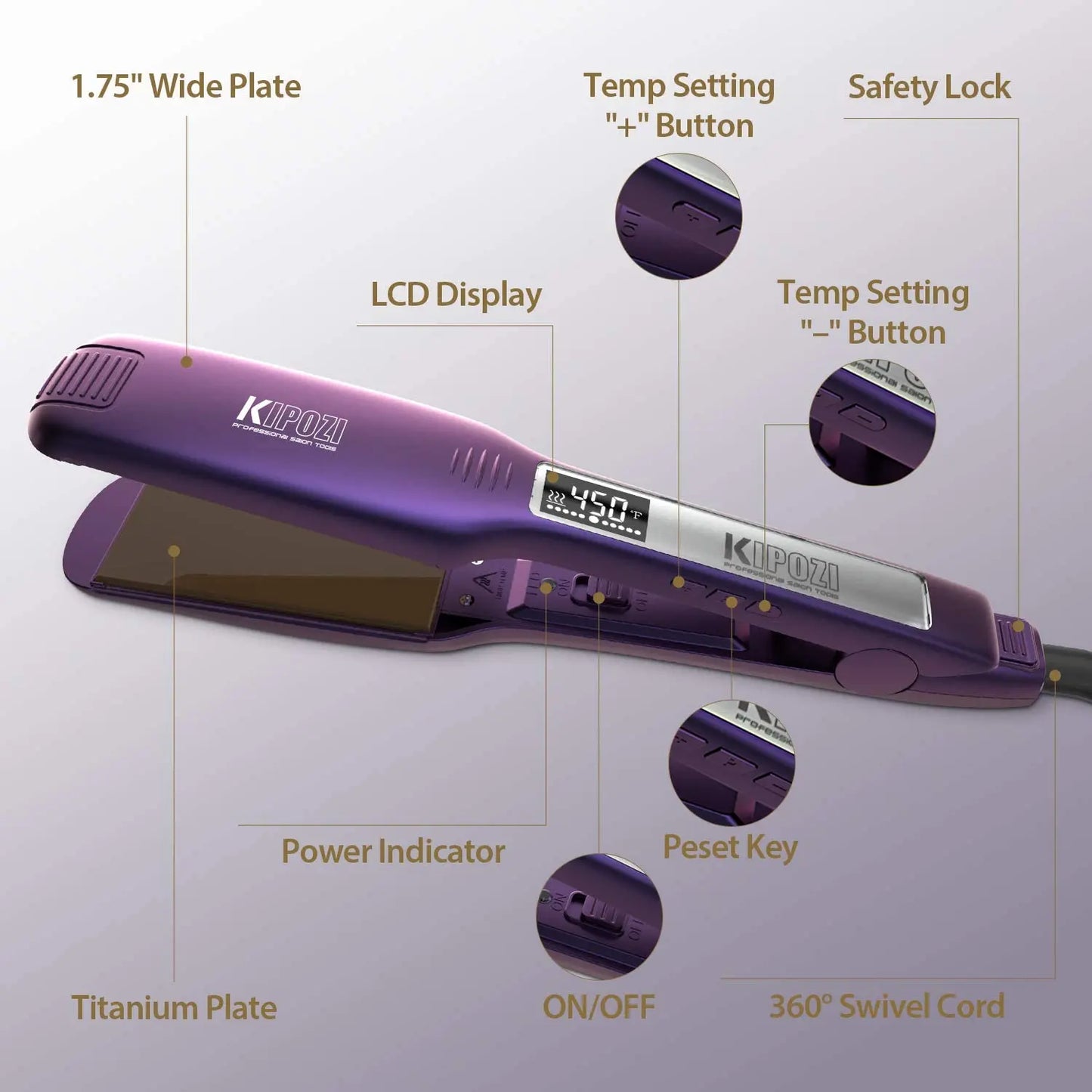 KIPOZI Professional Hair Straightener Titanium Flat Iron