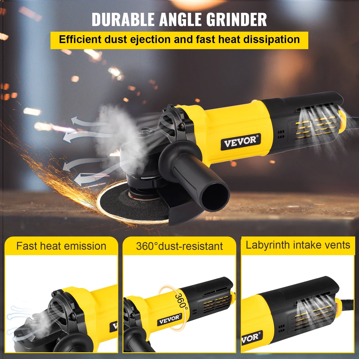 VEVOR Electric Angle Grinder 900W Angular Power Grinding