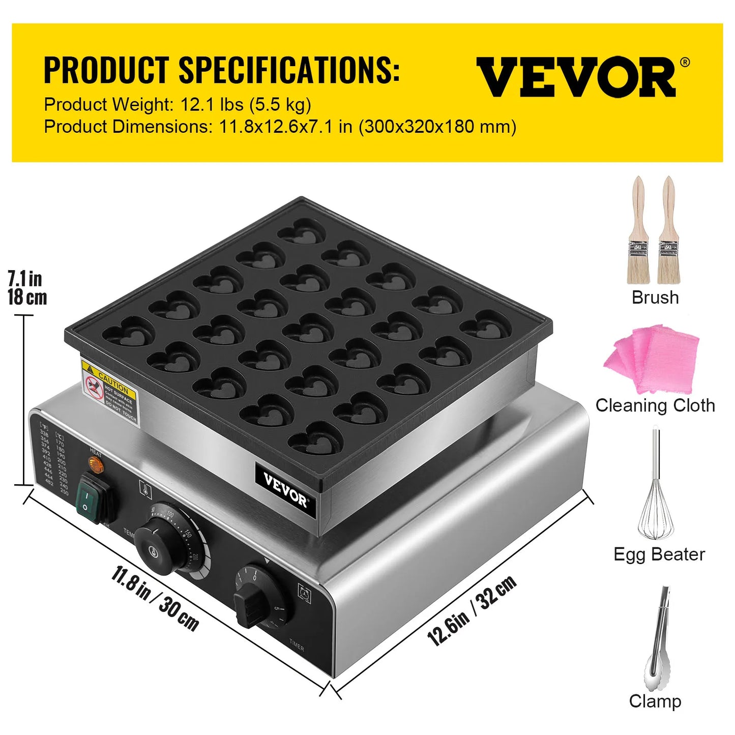 VEVOR 25 Holes Heart Shaped Mini Dutch Pancake Waffle Makers