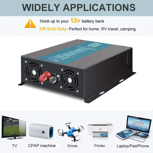 WZRELB 1000W Pure Sine Wave Solar Inverter 12V to 220V