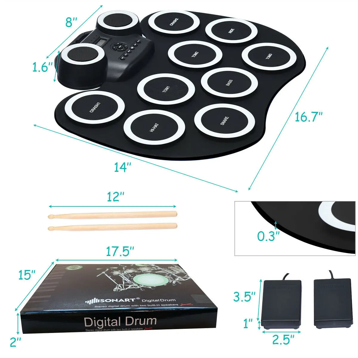 Electronic Roll Up Drum Set 9 Pads MIDI Drum