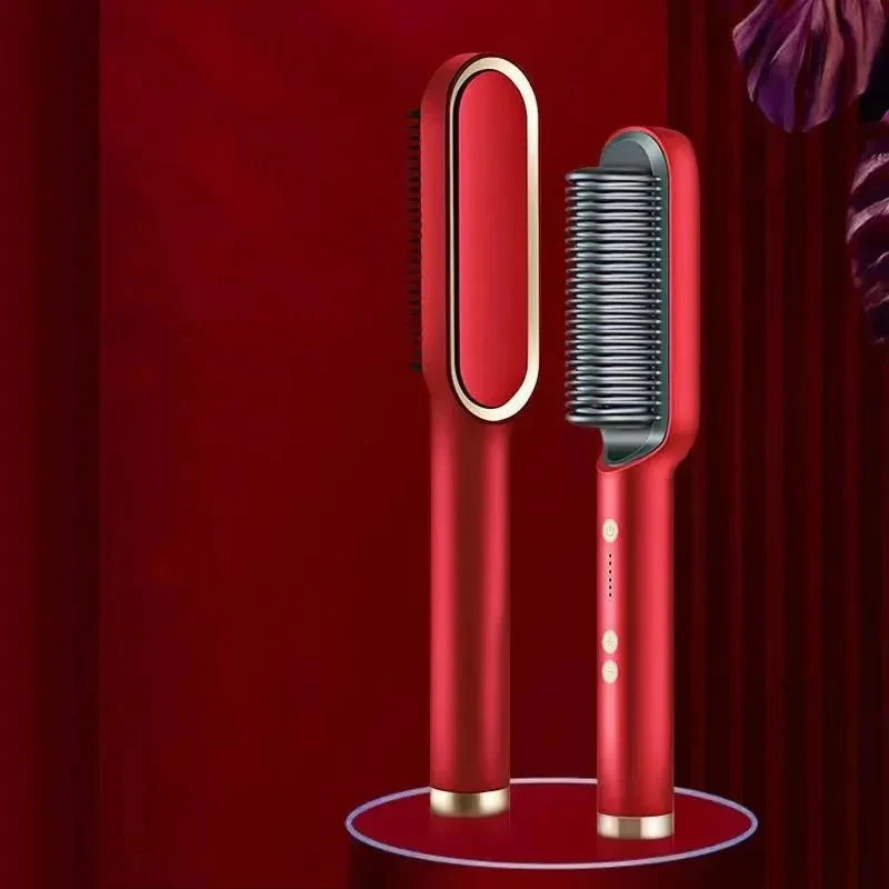 ROFAELEC Electric PTC Heat Straightening Brush One Step Hair Dryer 3 In 1 Ceramic Flat Iron Women Hair Straightener comb And Curling