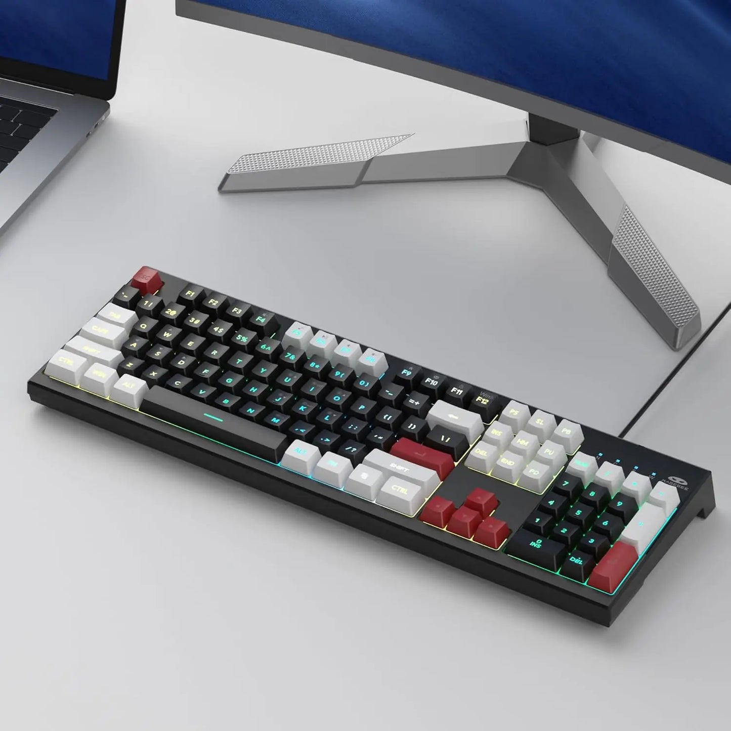 MageGee Creamy Keyboards,K2 Classic Keyboard Wired RGB Backlit 104 Keys Waterproof Ergonomic Keyboard, PC Keyboards for PC/laptop
