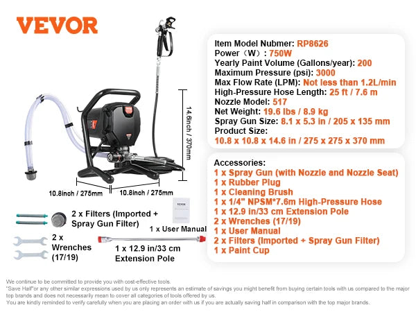 SucceBuy 750W 950W Airless Paint Sprayer 3000PSI