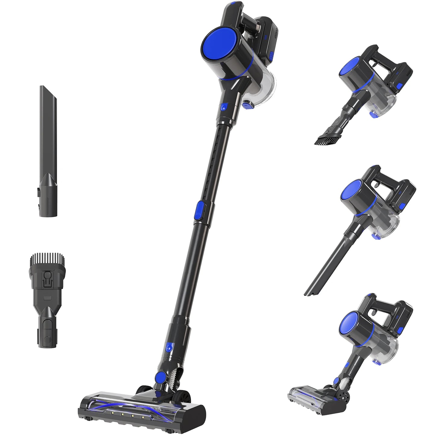 JHK Cordless Vacuum Cleaner with Flexible Steering Extendable Pole 3 Brush Heads Lightweight Wireless Rechargeable Upright Vacuum with LED Light Wall Mount for Hardwood Floors Carpet