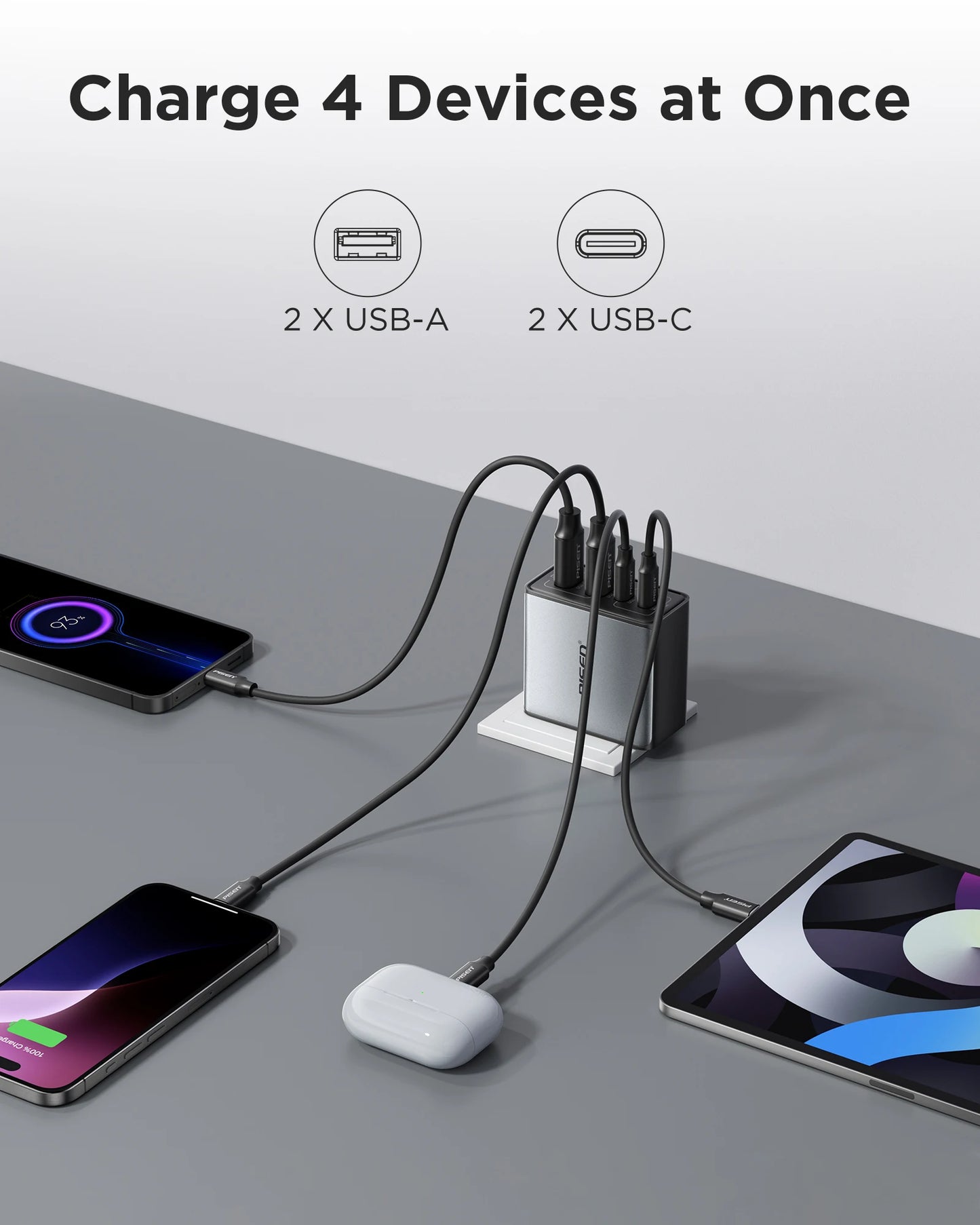 PISEN 65W 4-Port GaN Charger w/ 4FT C-C Cable