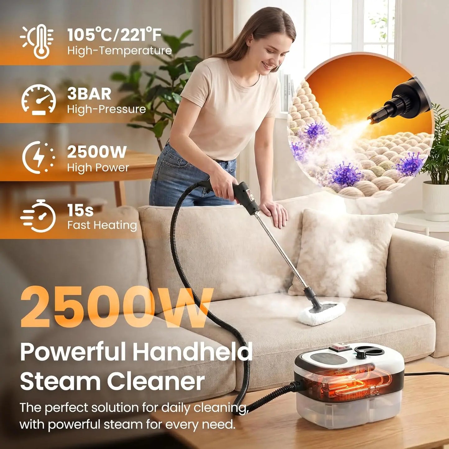 2500W Handheld Steam Cleaner for Home
