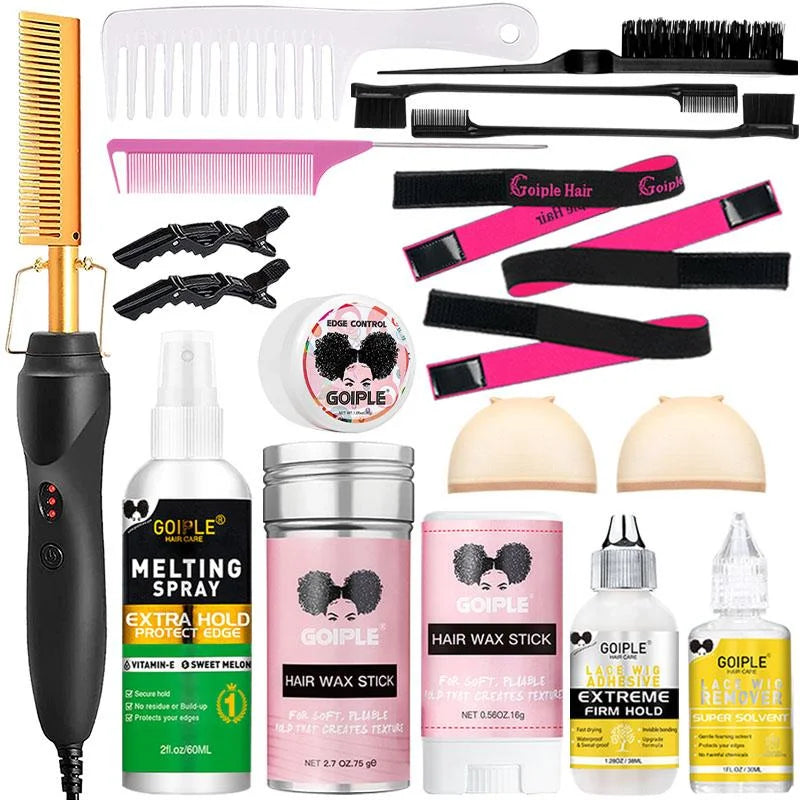 GOIPLE 3-In-1 Electric Hot Press Straightening Curler Comb Set
