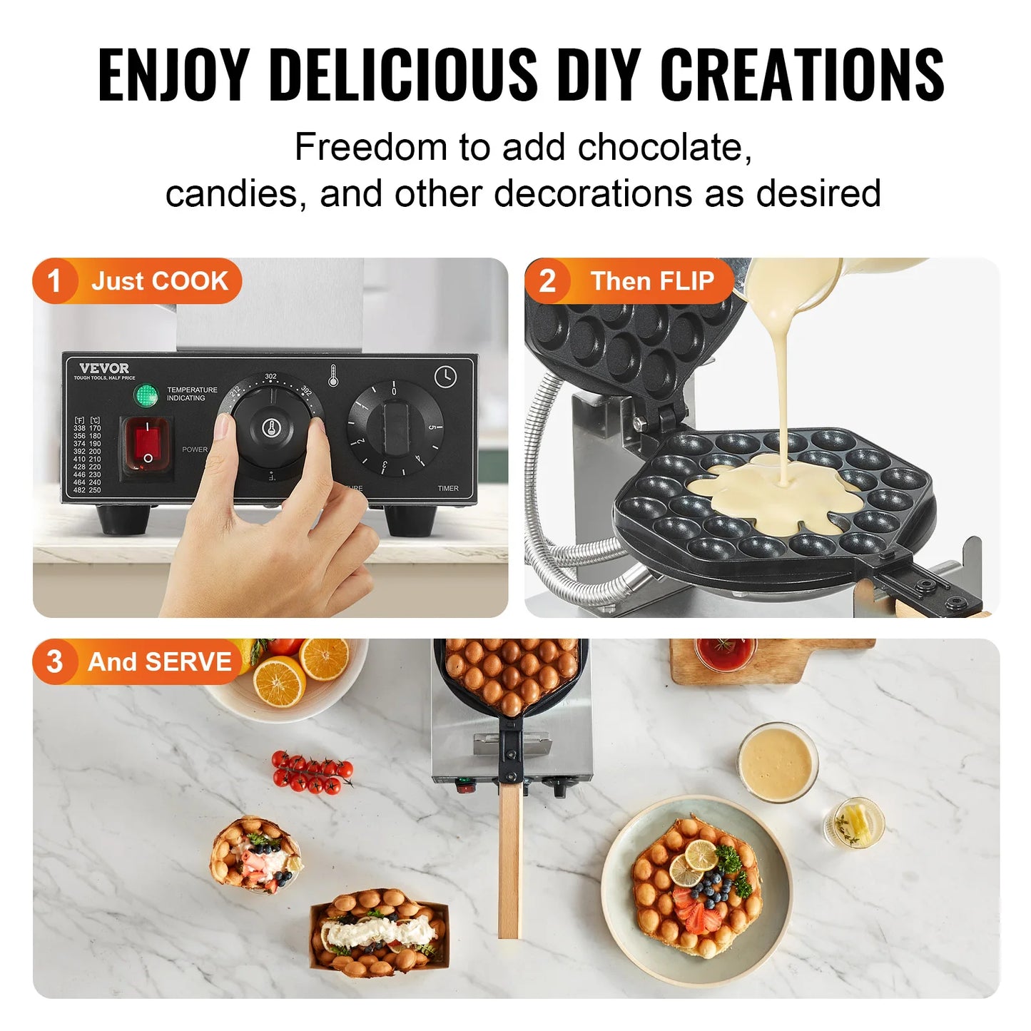 SucceBuy Commercial Egg Bubble Waffle Maker 1400W