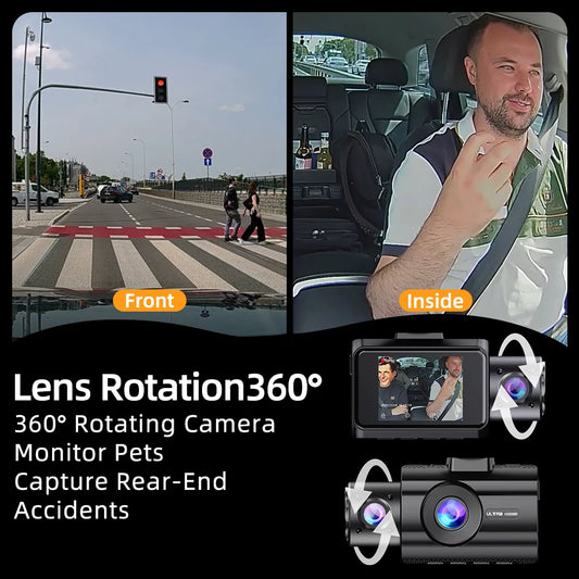 MUÜBAER Dash Cam for Cars 3 Channel Car DVR 4K Camera