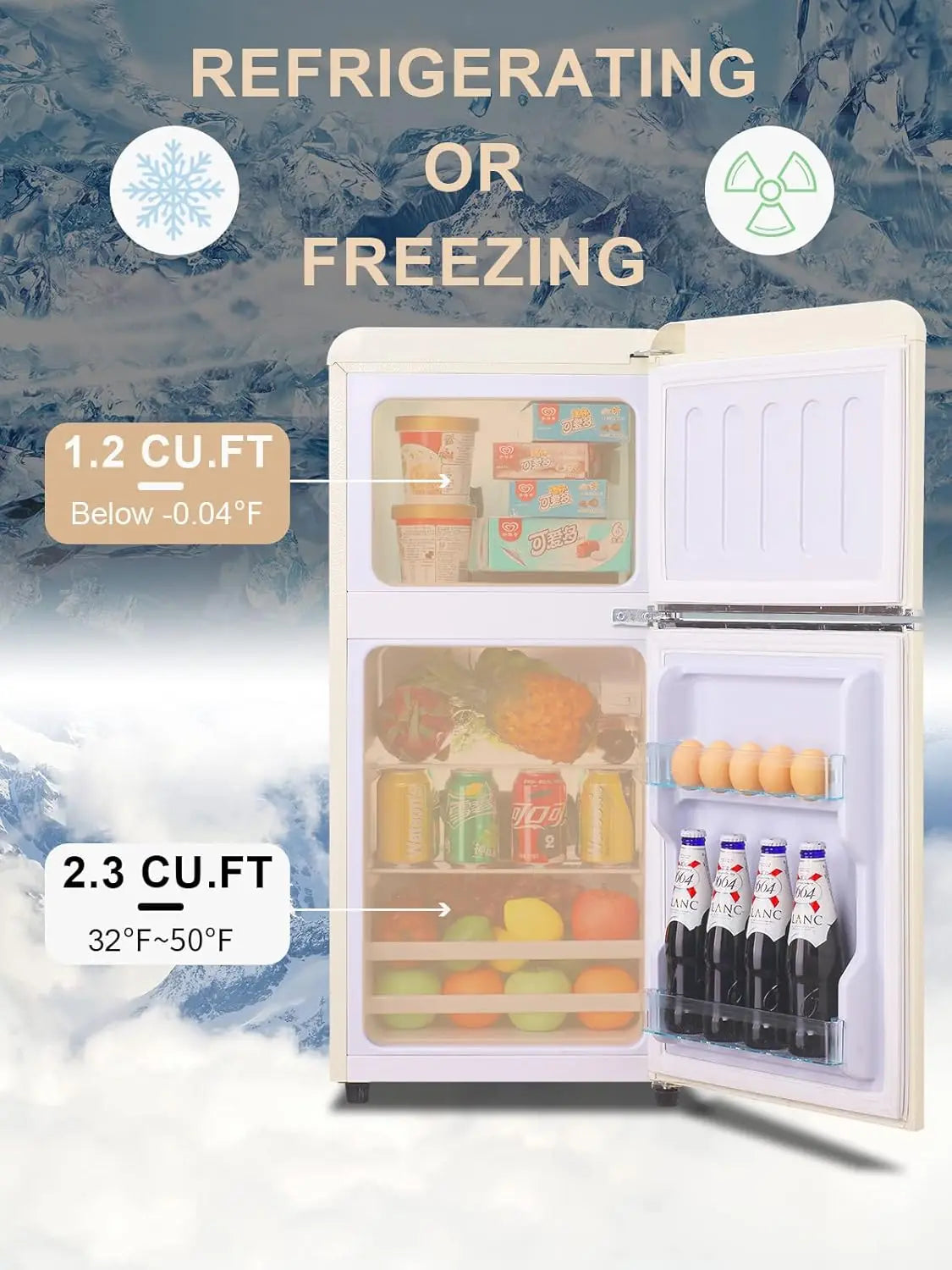 KRIB BLING 3.2 Cu.ft Compact Refrigerator, Mini Fridge with Freezer