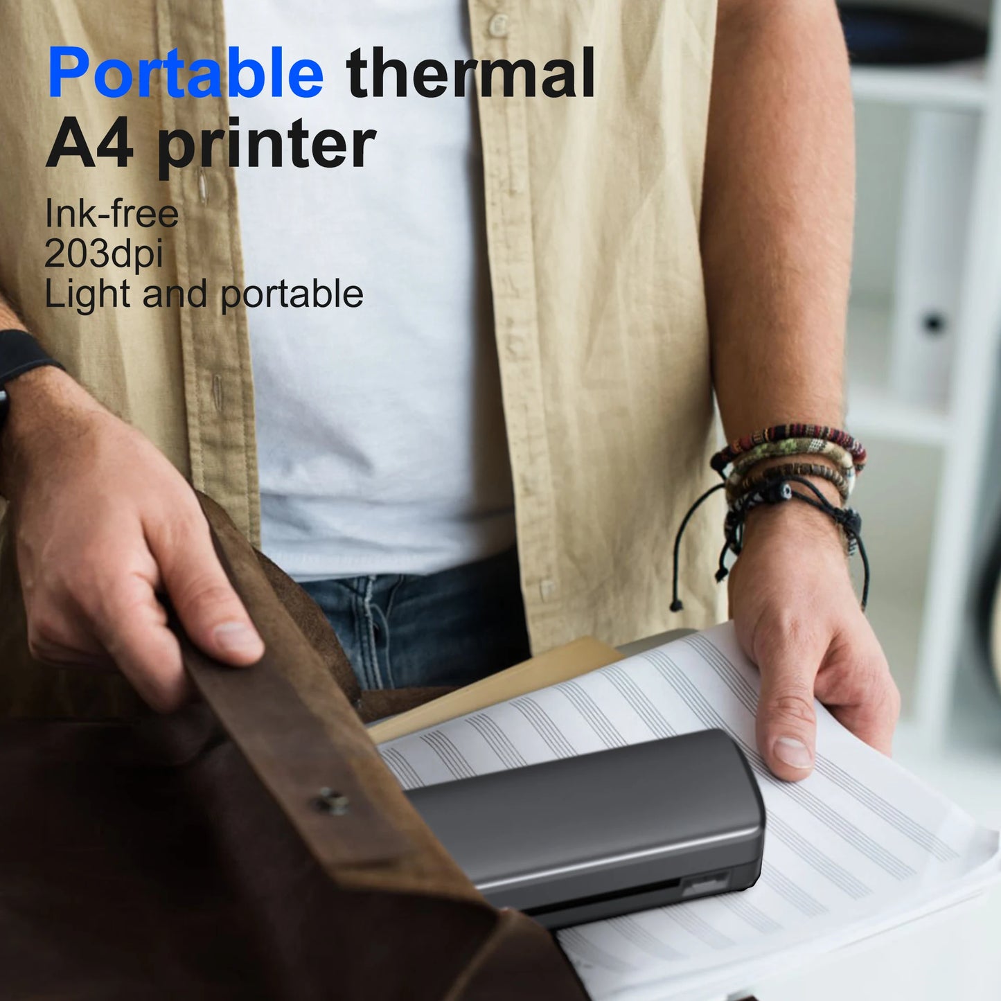 POLONO A4 Portable Inkless Thermal Printer with 20sheets thermal paper