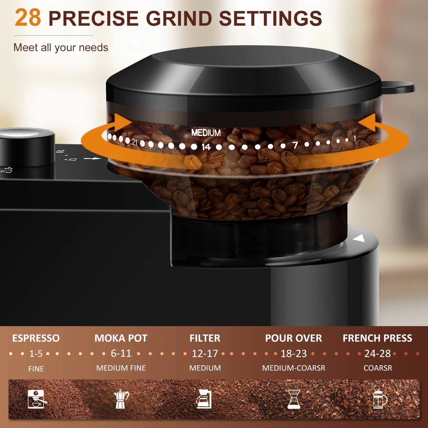 KIRAINAFLY Automatic Burr Mill Coffee Grinder