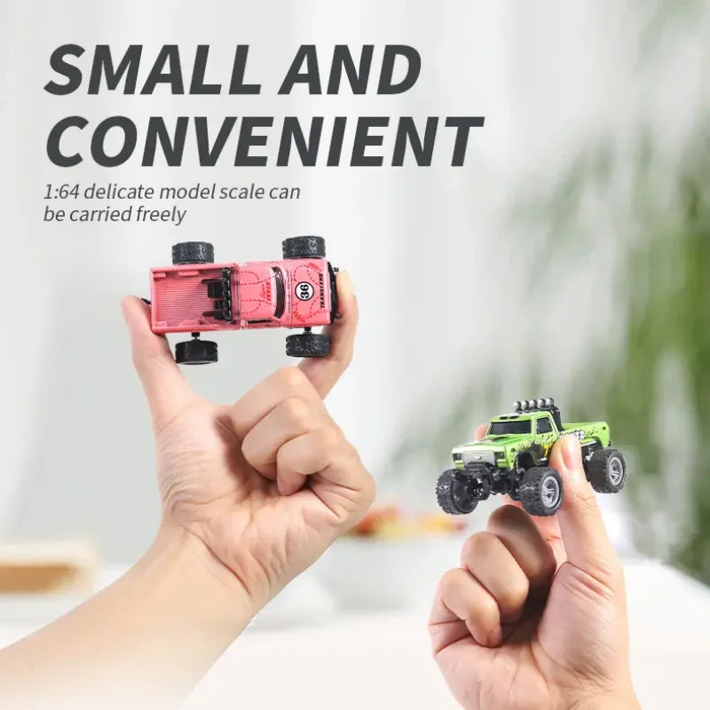 Hotfree 1/64 Mini RC Monster Truck, Metal Off-Road Stomper with Trailer