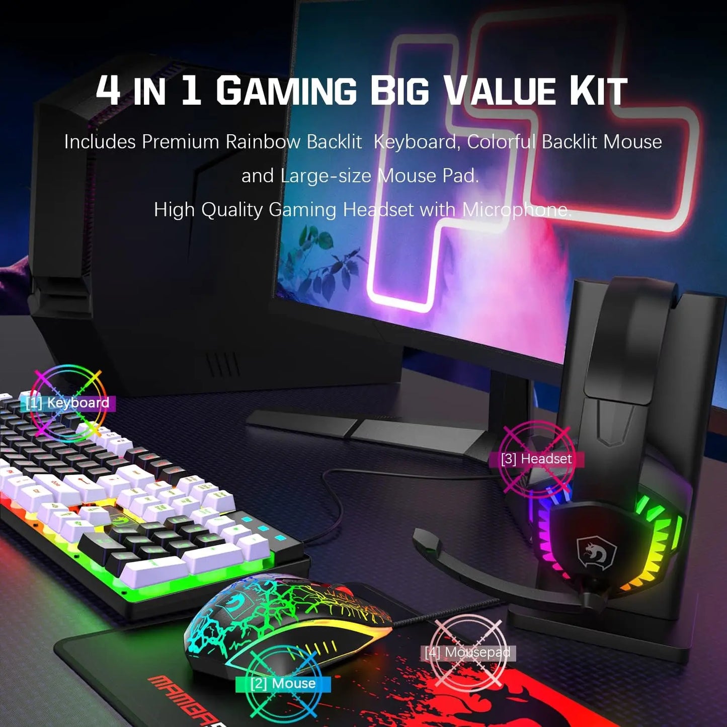 MANBASNAKE T11 Wired Gaming Keyboard and Mouse Headset Combo