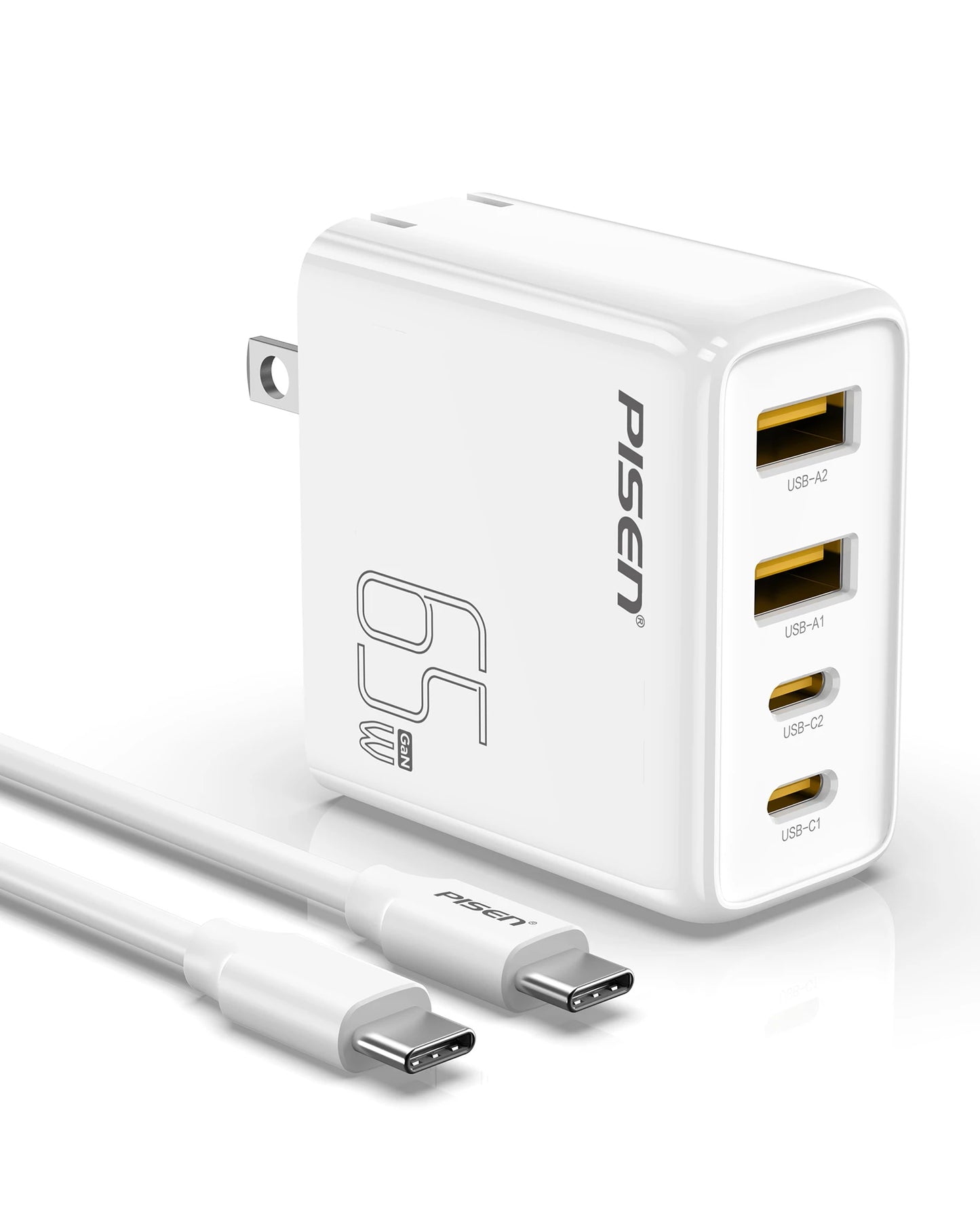 PISEN 65W GaN Fast Charger - 4-Port Foldable with 4FT USB-C Cable