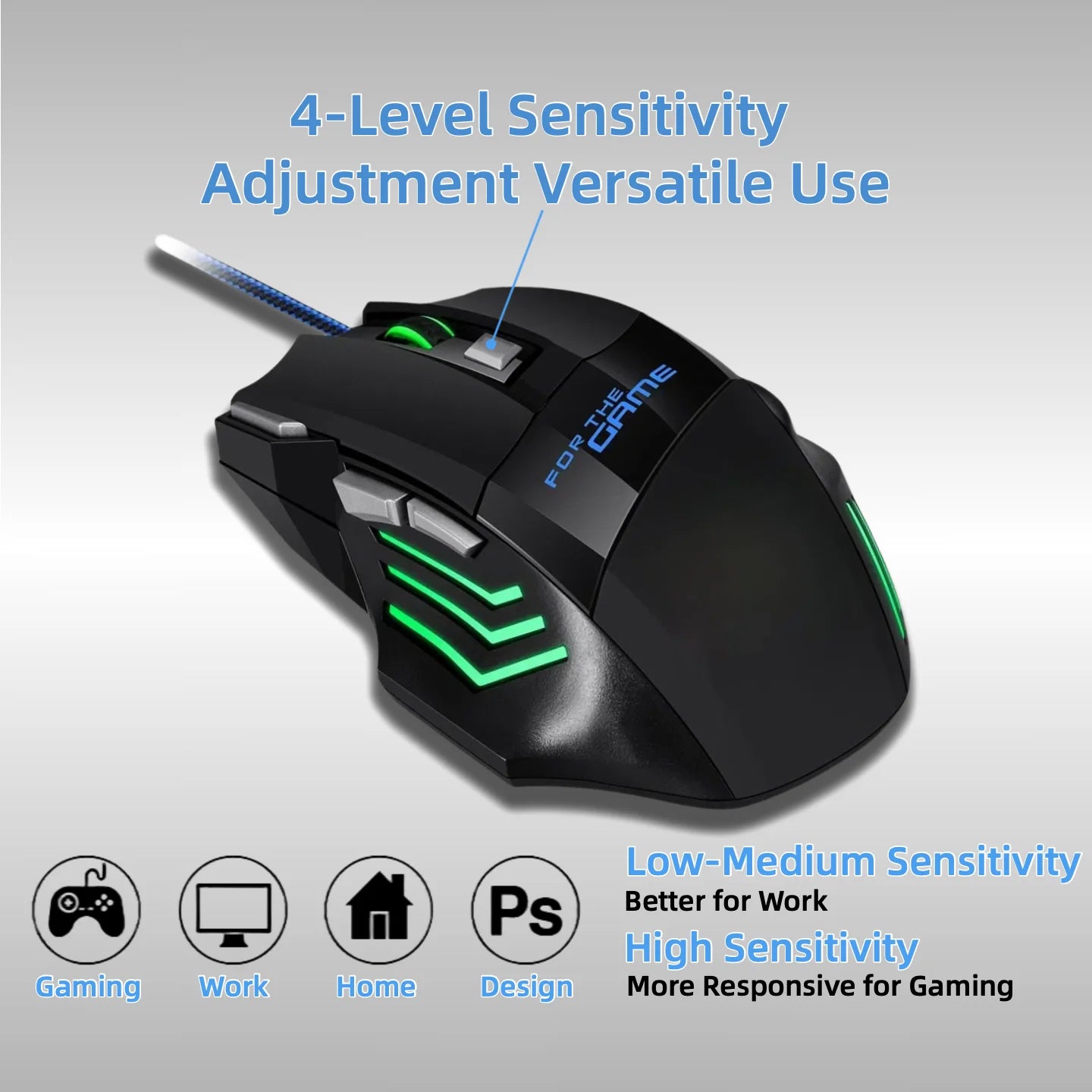 T-WOLF Wired RGB Gaming Mouse 6 Button Optical Adjustable DPI