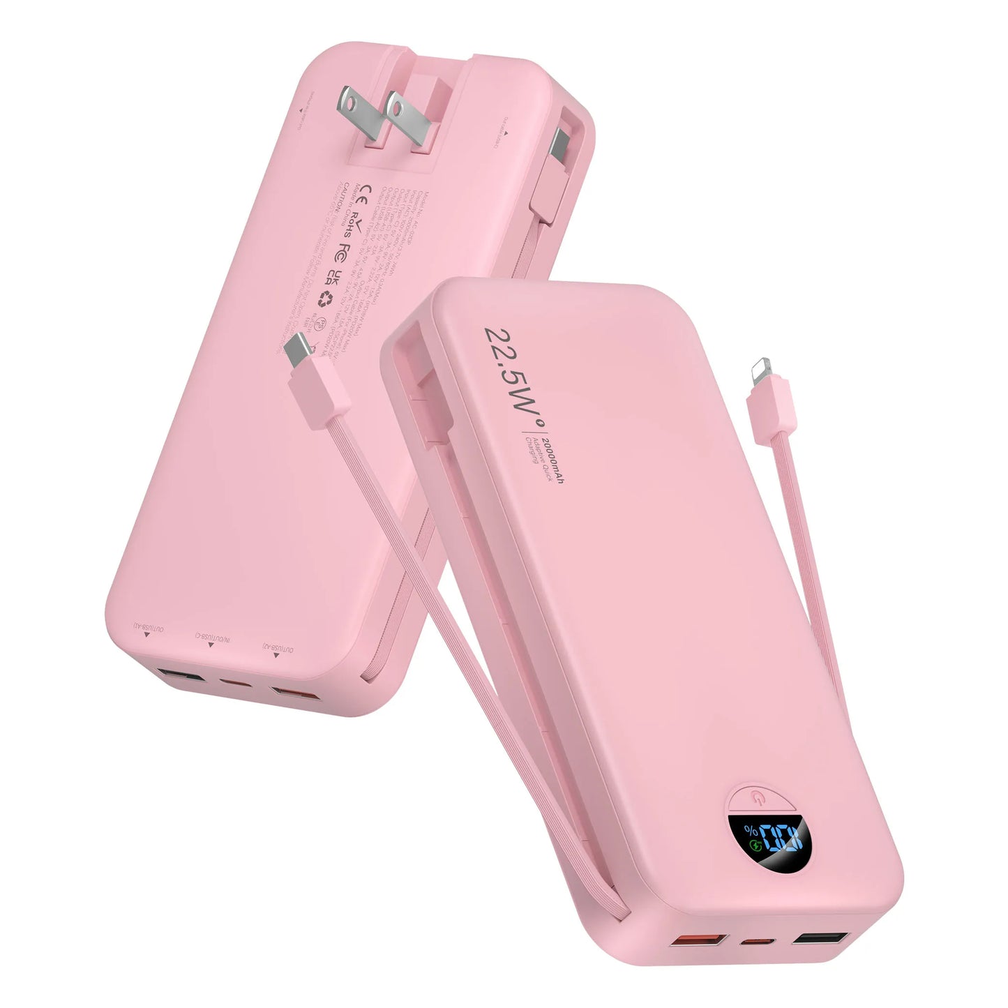 20000mAh Power Bank with Built-in AC Plug & Dual Cables