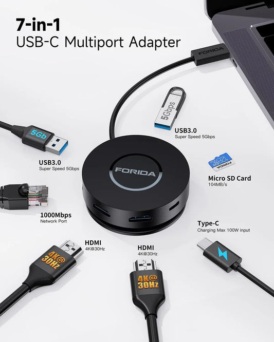 FORIDA 7-in-1 USB Computer Interface Expansion