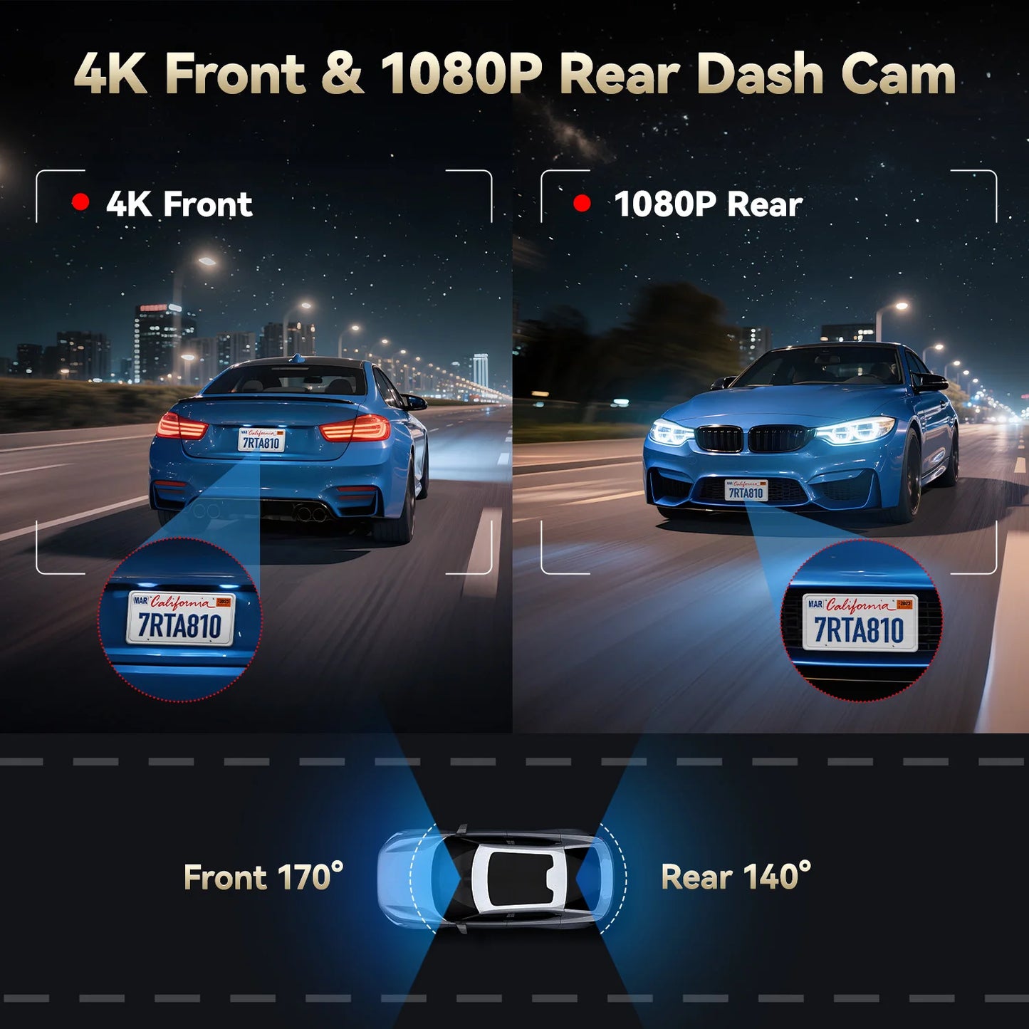 REDTIGER A8 4K Dual Dash Cam Front And Rear Car Camera
