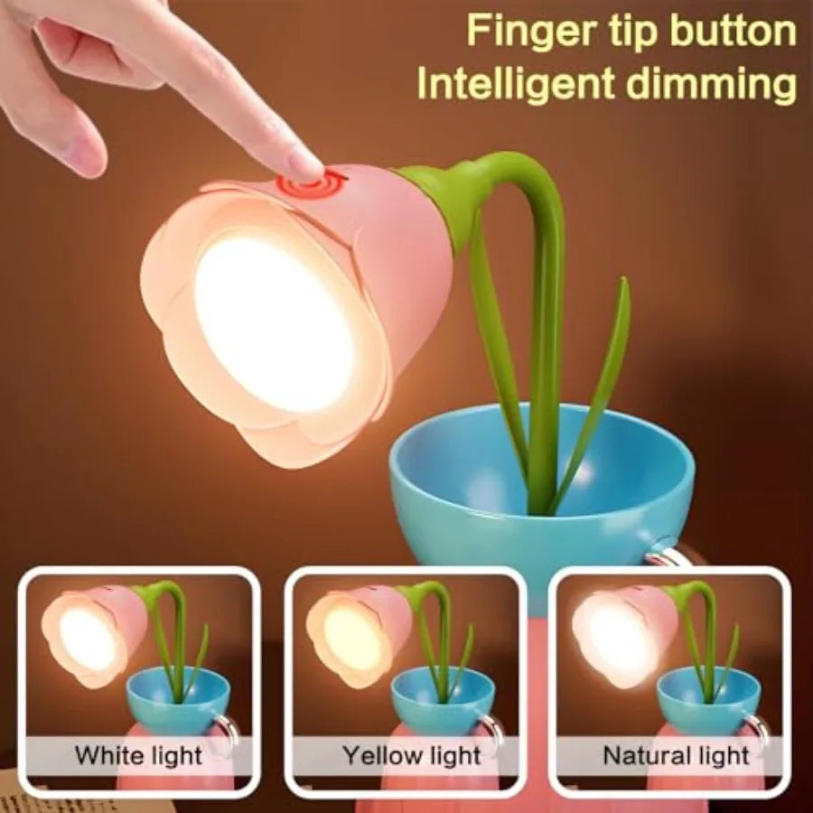 Flower Lamp with Vase, LED Desk Lamp with Flexible Gooseneck