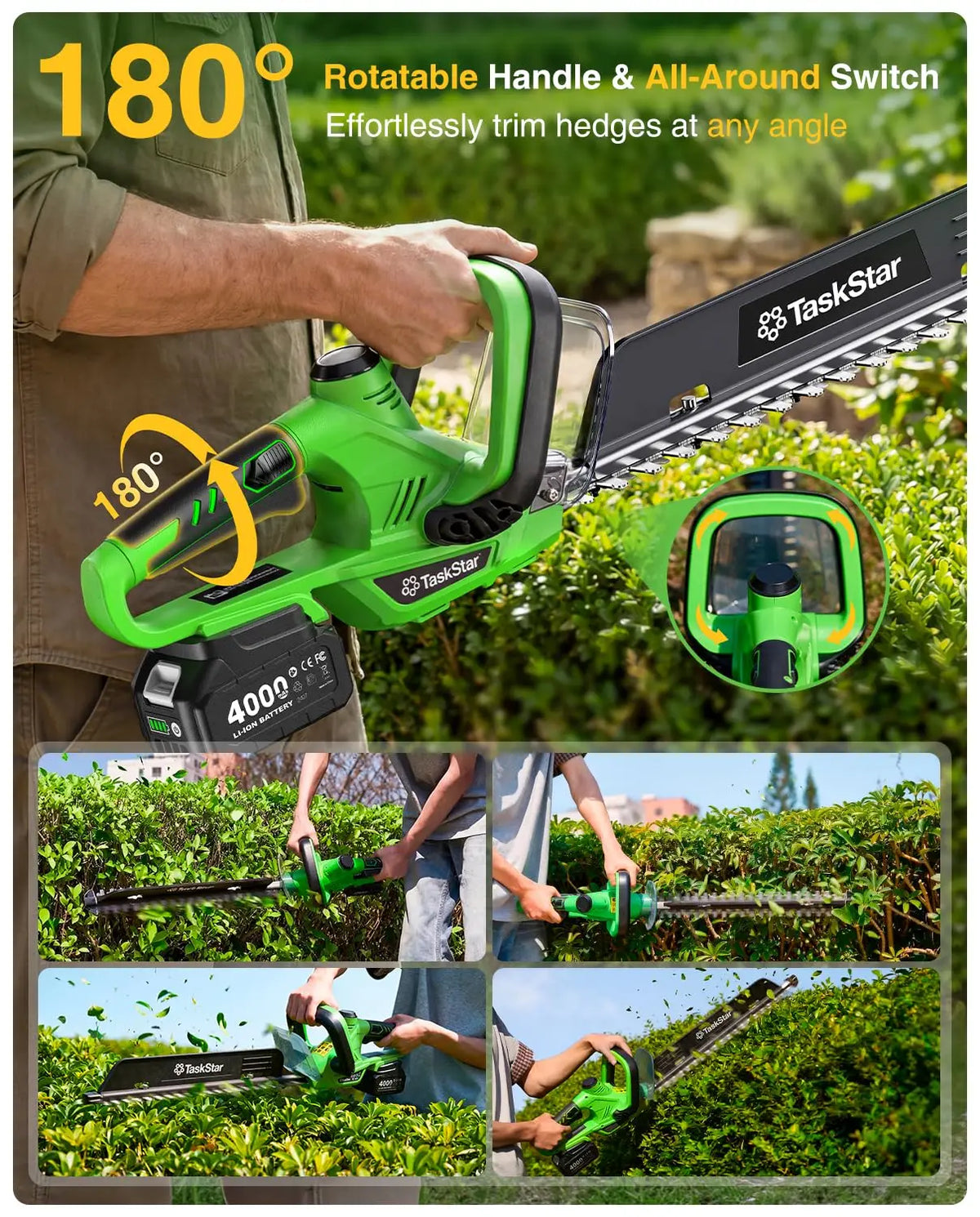 TaskStar Electric Hedge Trimmer 22" Rotatable Handle Bush Trimmer