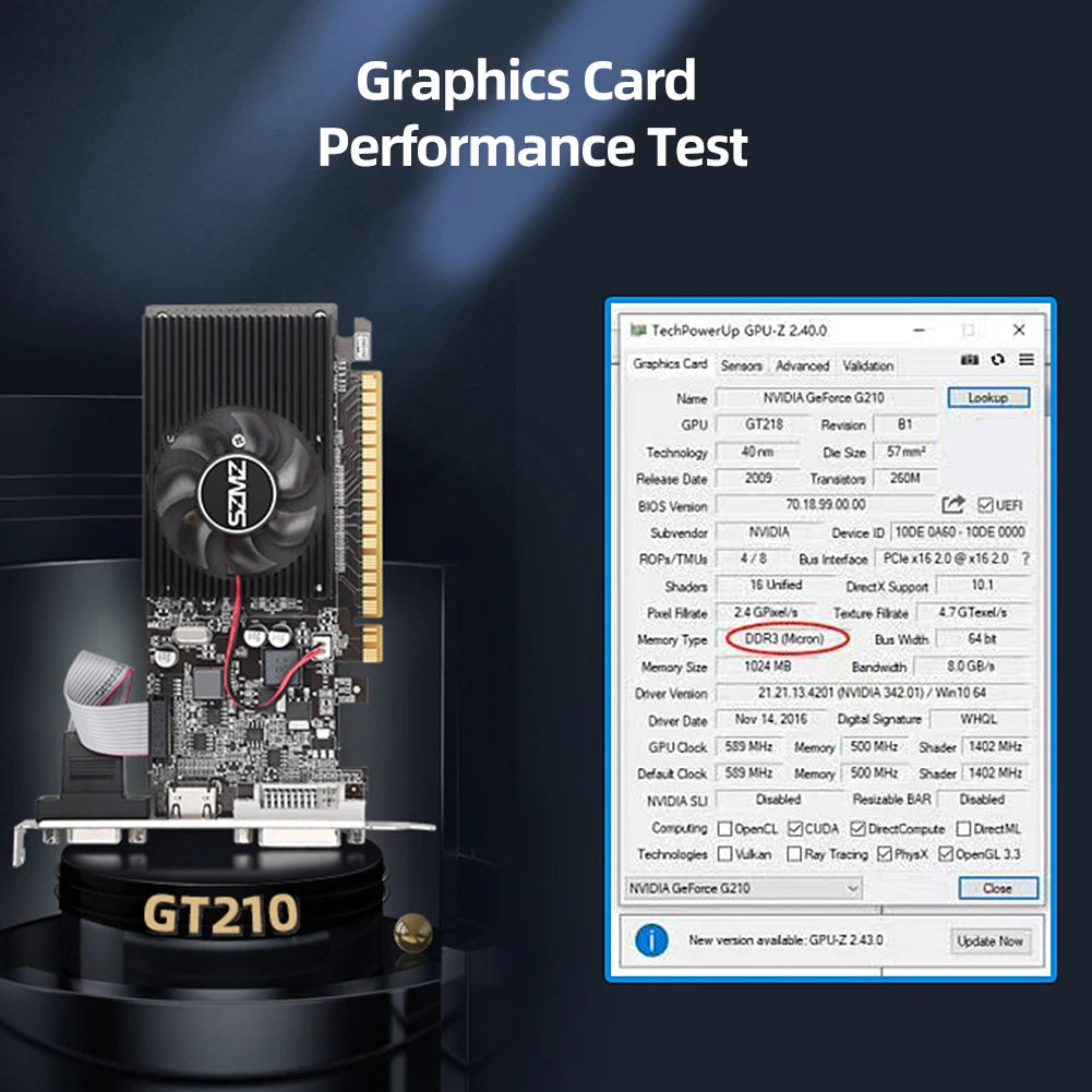 GT210 1G Video Card with DVI VGA HDMI-Compatible