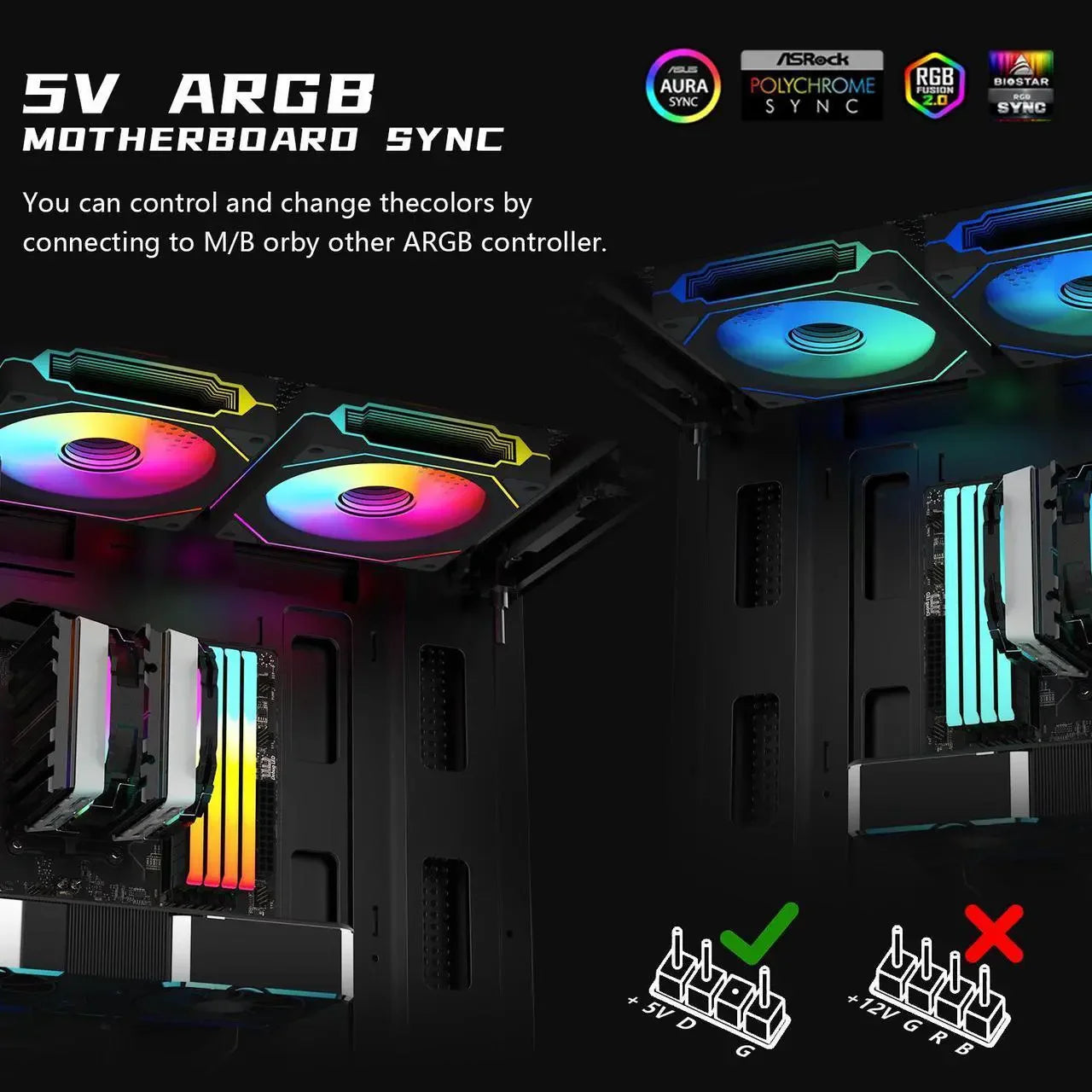 RGB Fans:6 pack 120mm PWM ARGB Case Fan with Fan Hub