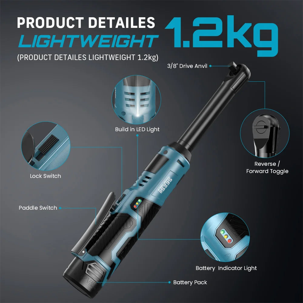 SEESII 6' Extended Ratchet Wrench 3/8" Cordless Electric Wrench
