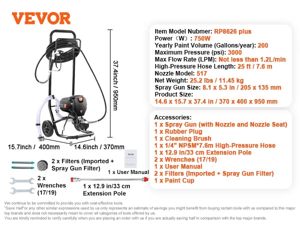SucceBuy 750W 950W Airless Paint Sprayer 3000PSI
