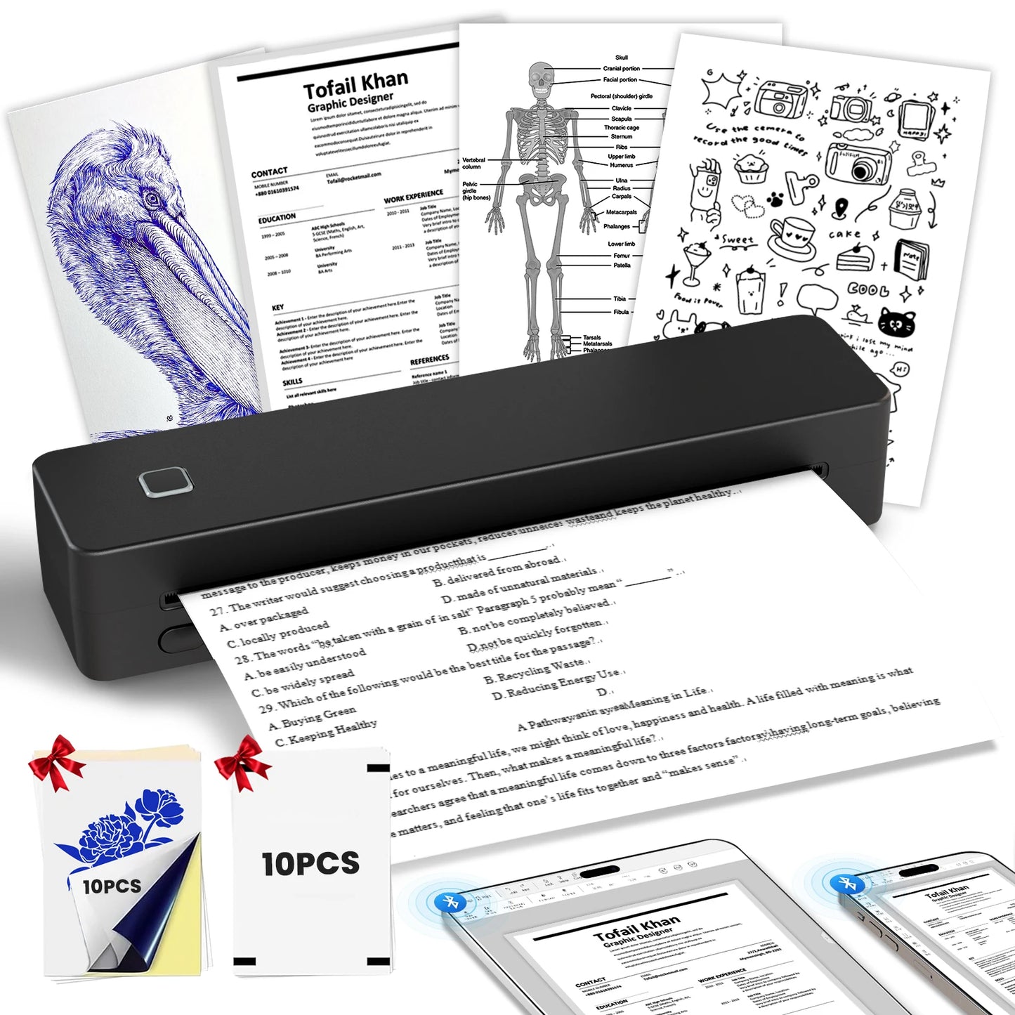 A4 Thermal Printer Portable Bluetooth Business