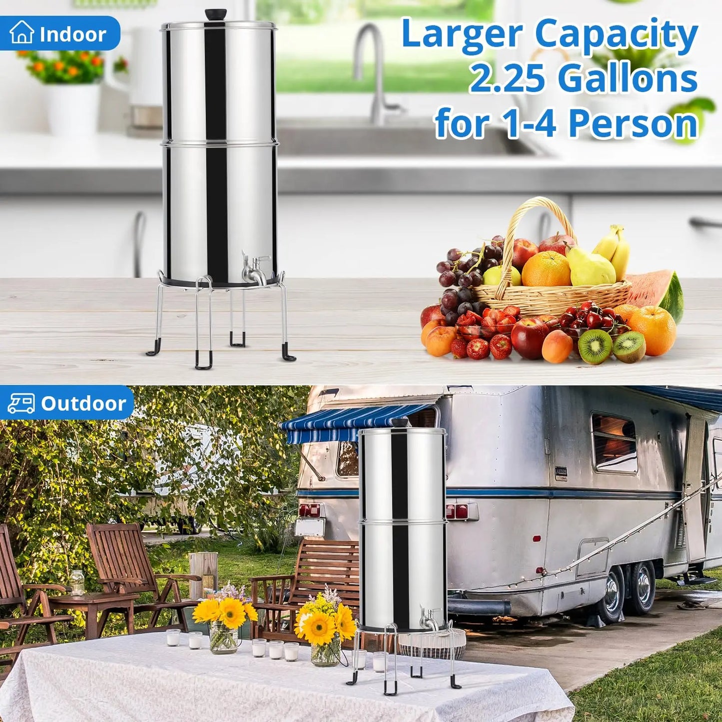 HiMISS Water Filter System 304 Stainless Steel with 2 Black Carbon Filters