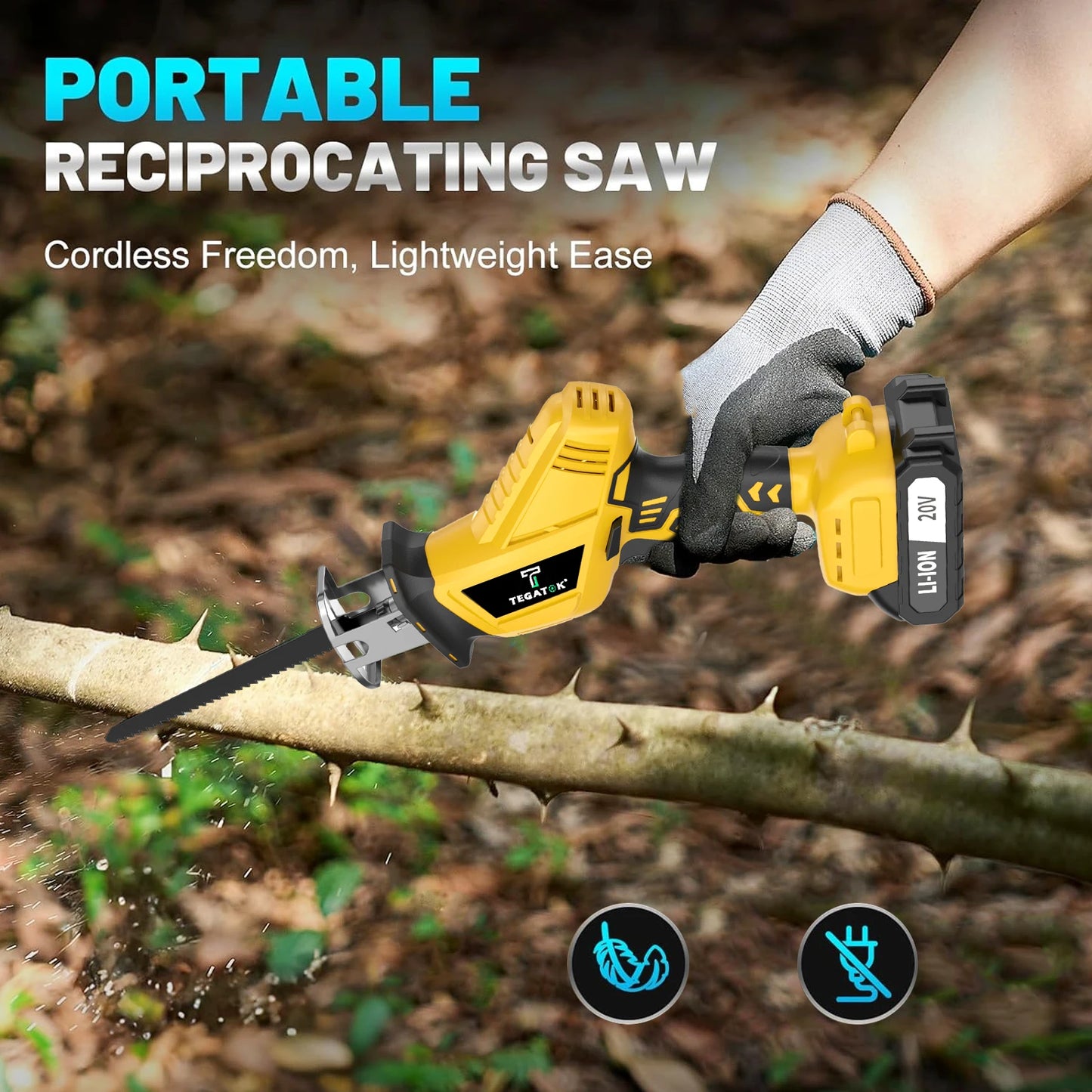 TEGATOK Cordless Reciprocating Saw Knife Saw Cutting Tool