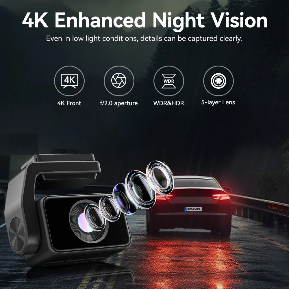 REDTIGER  A4 4k Dash Cam Front and Rear Drive Recorder GPS& 5G WiFi