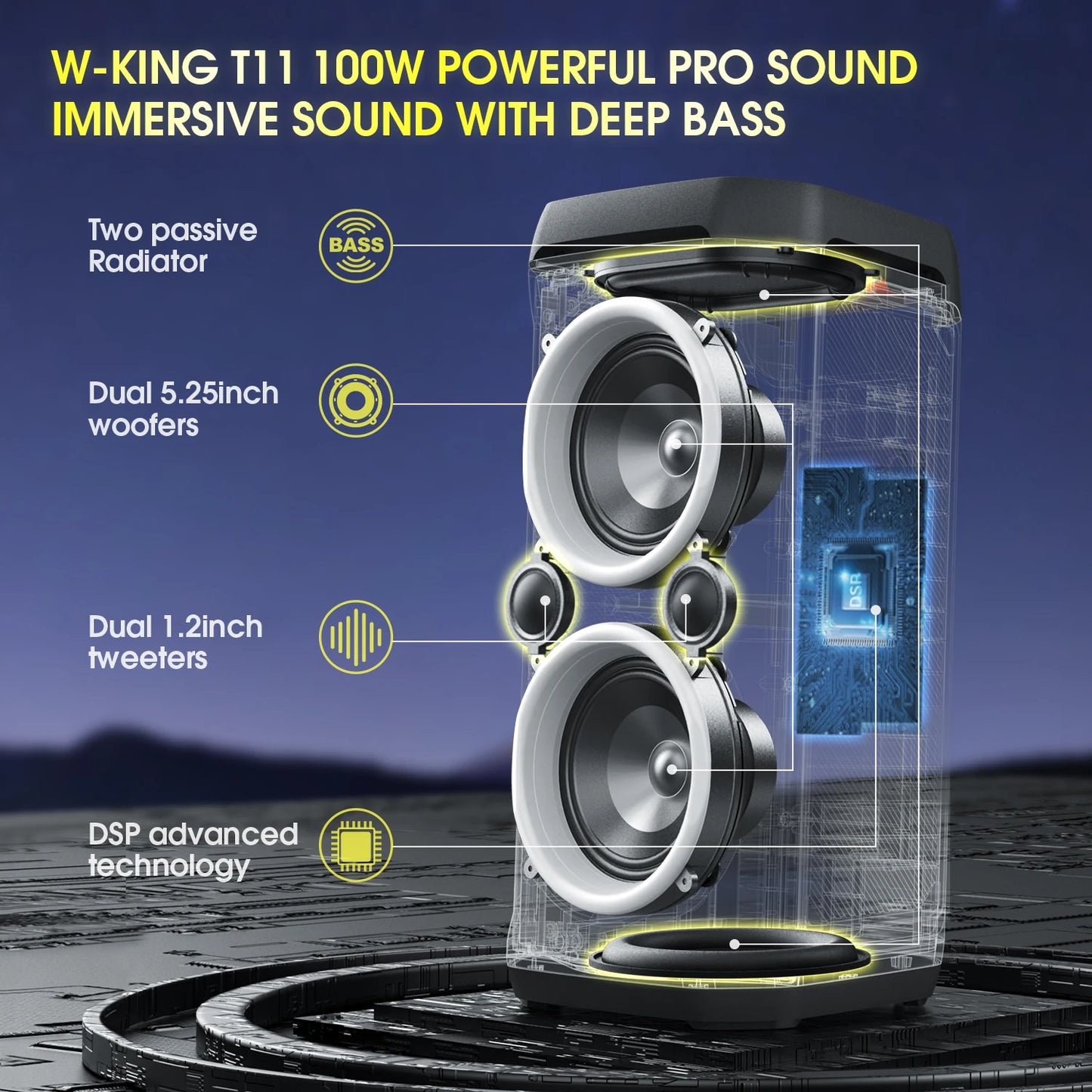 W-KING 100W RMS Bluetooth Speakers, IPX6 Waterproof