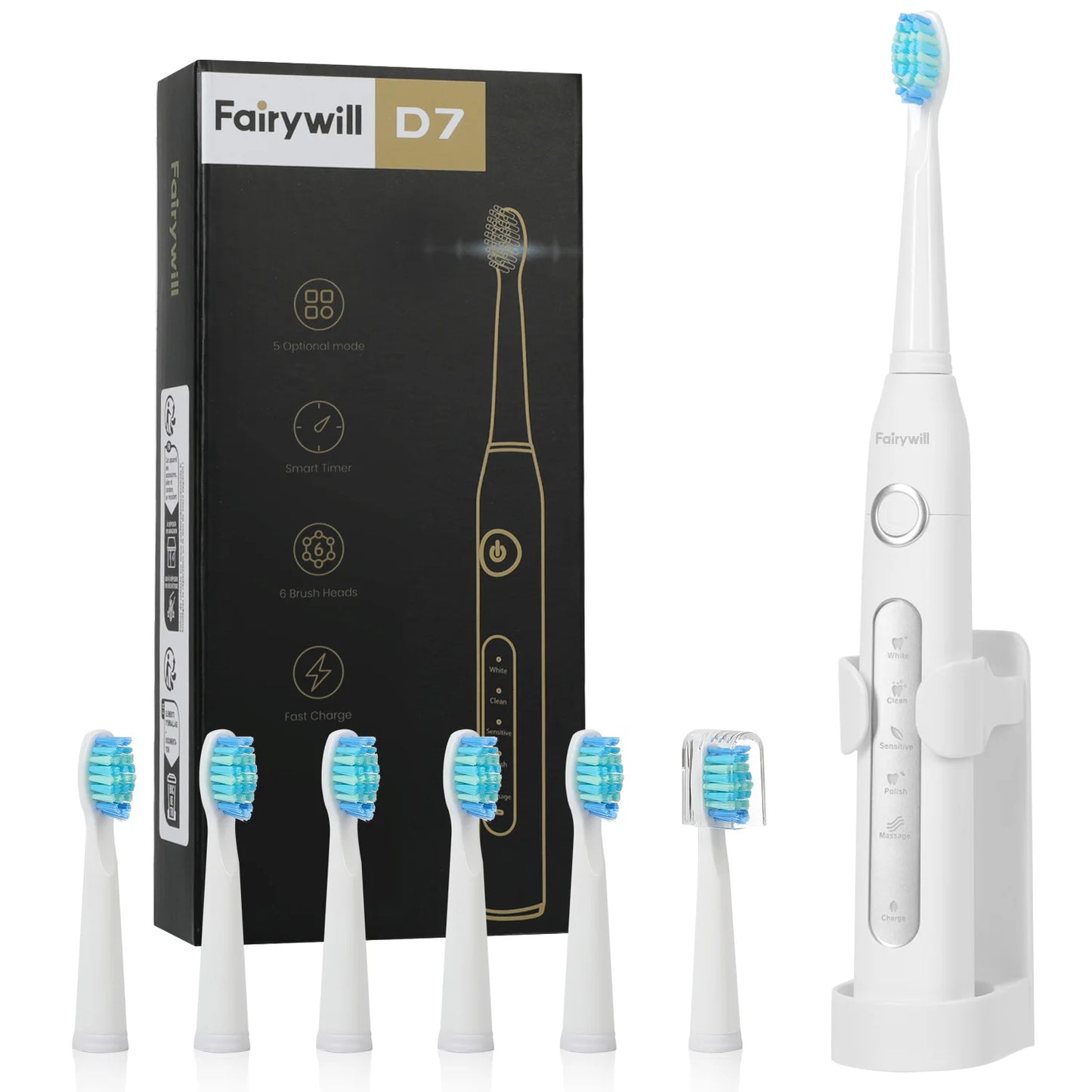 Fairywill Electric Sonic Toothbrush USB Chargeable