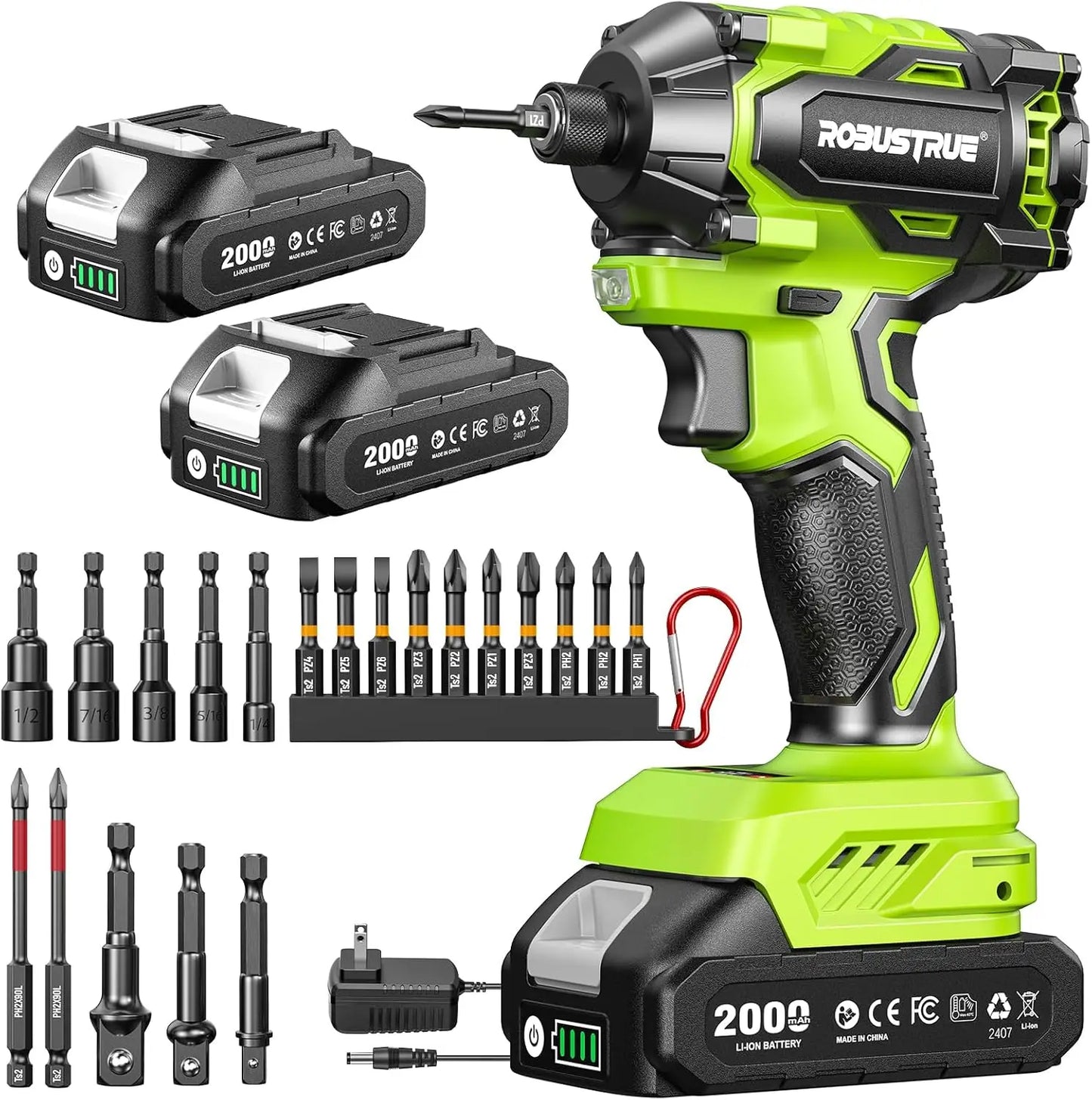 Robustrue Electric Screwdriver 21V 1/4" Hex Cordless Impact Drive