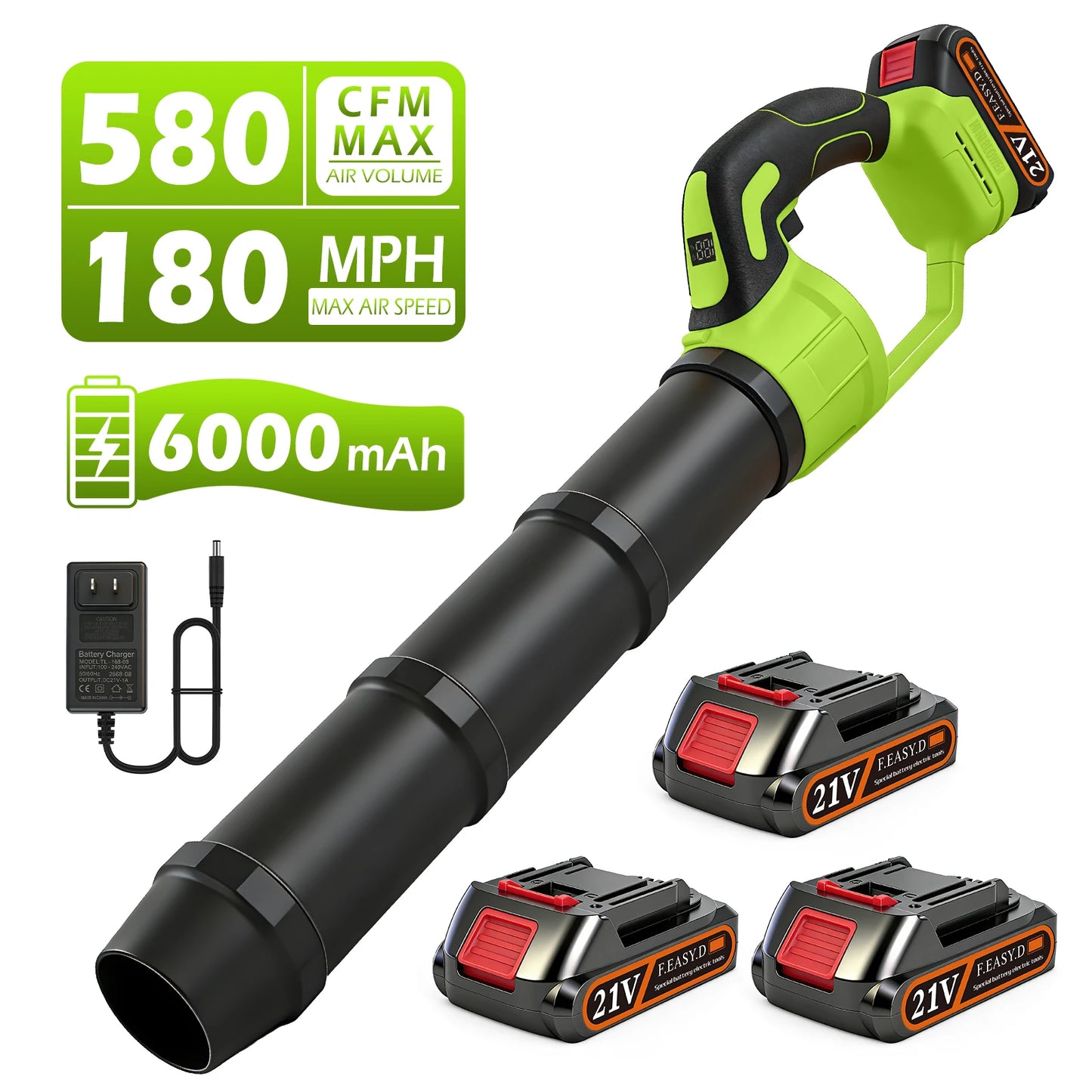 580CFM Cordless Leaf Blower Handheld 180MPH 30000 RPM