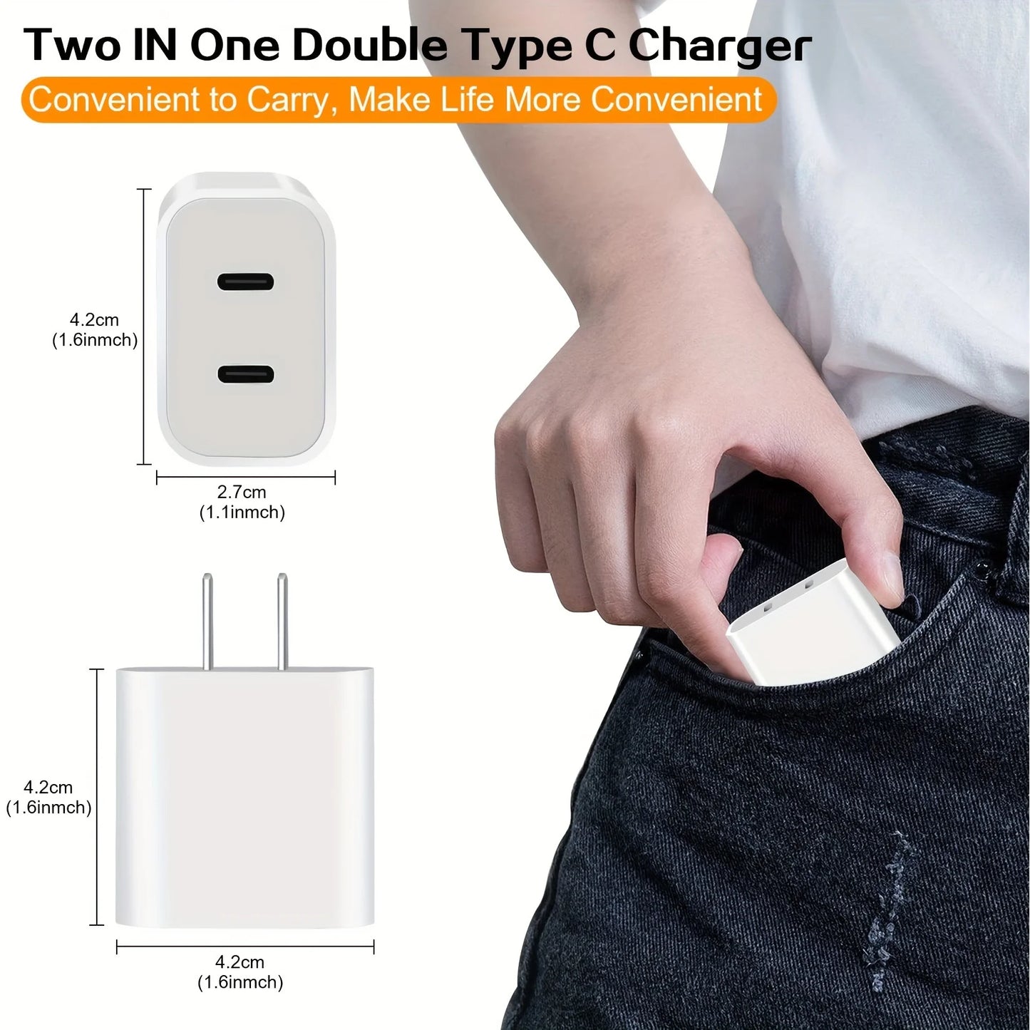 JAYUANONE 2Packs For iPhone Charger Fast Charging, 20W Dual USB C Wall Charger