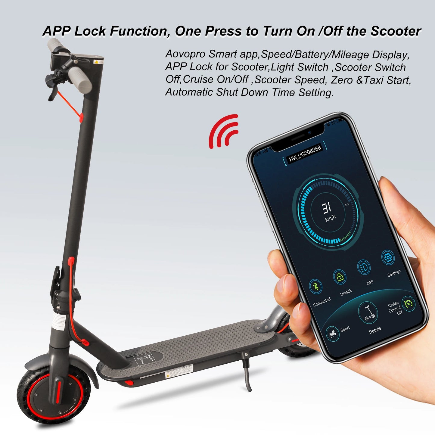 AOVOPRO Adult Electric Scooters 350W 31km/h Smart APP