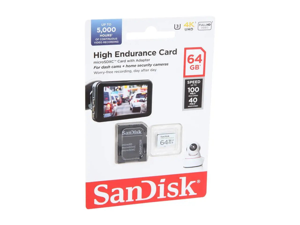 SanDisk 64GB High Endurance MicroSDHC C10, U3, V30, 4k UHD Memory Card