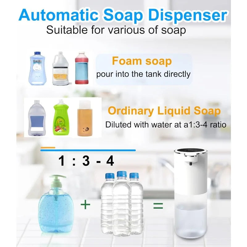 Foaming Soap Dispenser, Touchless Automatic Soap Dispenser , USB Rechargeable, 13.5oz/400ML Wall Mount Soap Dispenser