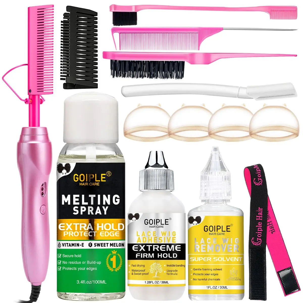 GOIPLE 3-In-1 Electric Hot Press Straightening Curler Comb Set