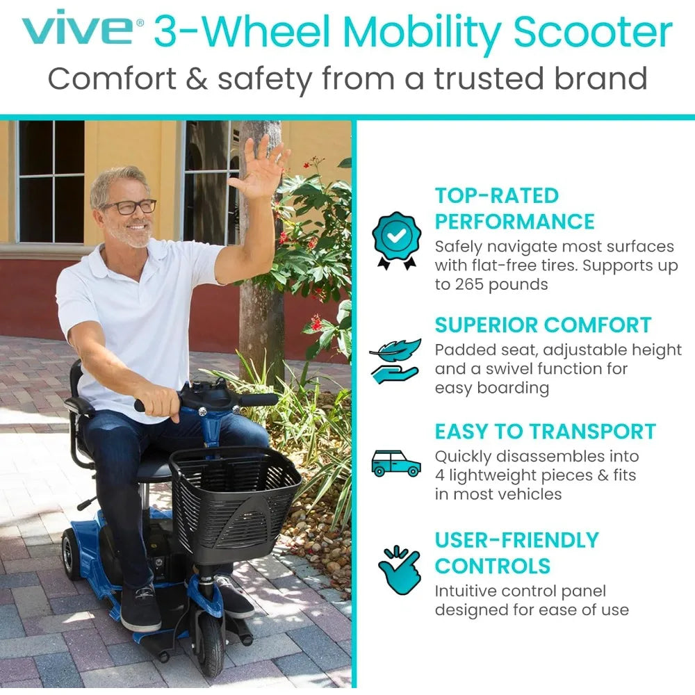 VIVE 3 Wheel Mobility Scooter - Electric Powered Mobile Wheelchair