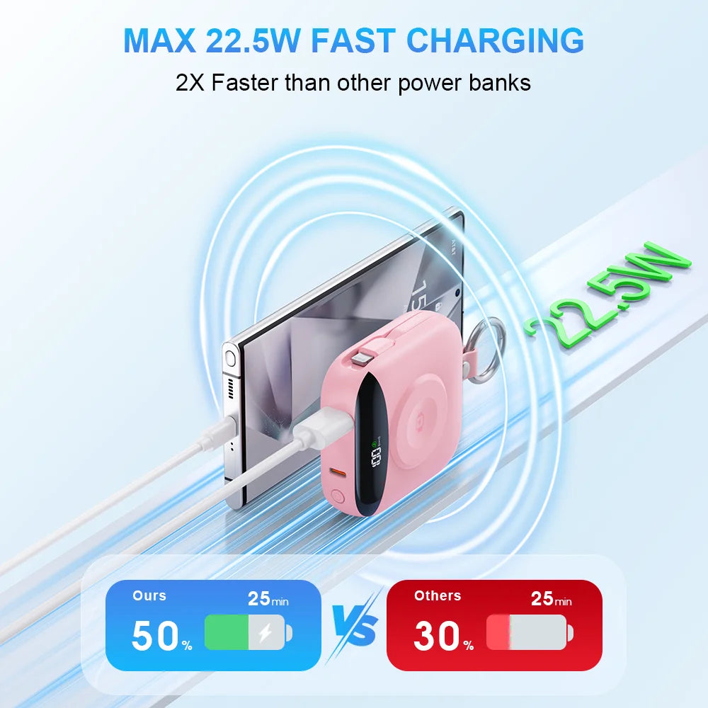 10000mAh 22.5W Fast Charging Power Bank with Built-in Cables