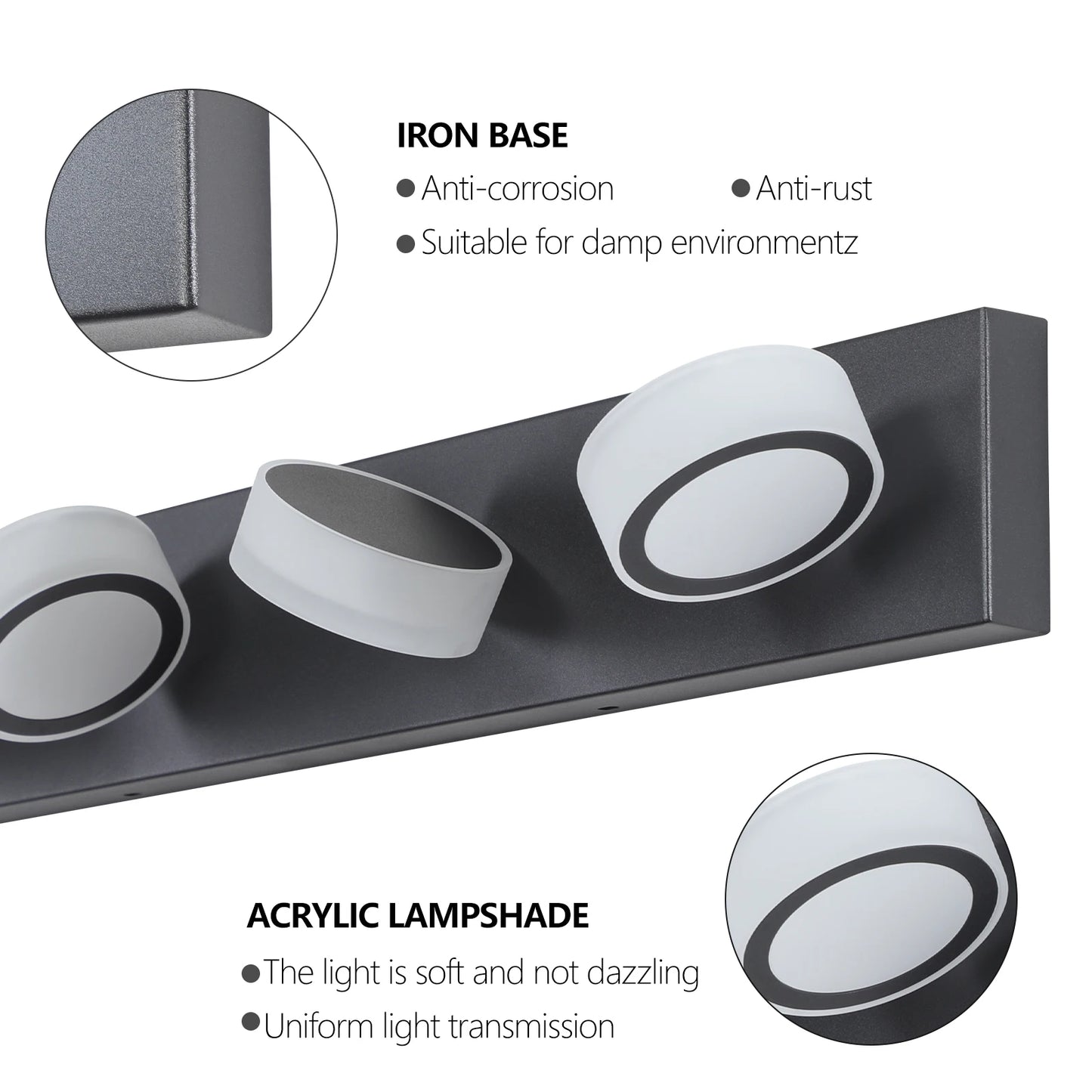 ARLGSITE Modern silver/black LED dressing area lighting