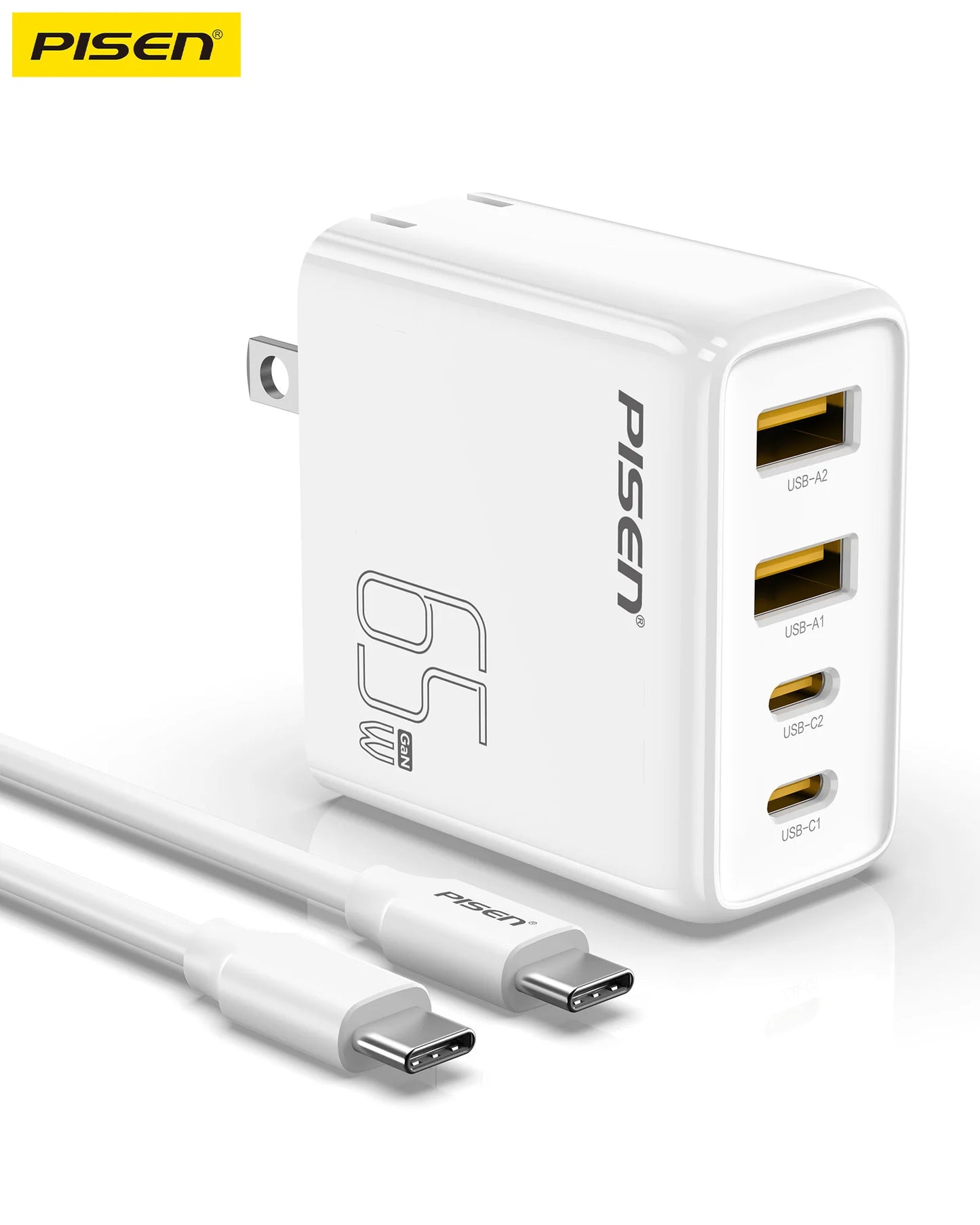 PISEN 65W GaN Fast Charger - 4-Port Foldable with 4FT USB-C Cable