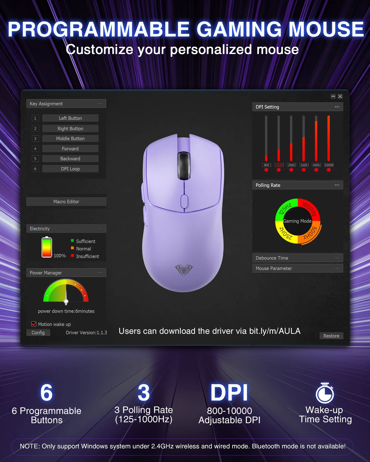 AULA SC580 Gaming Mouse, Tri-mode, Rechargeable, Ergonomic