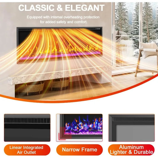 60" Electric Fireplace - Recessed and Wall Mounted