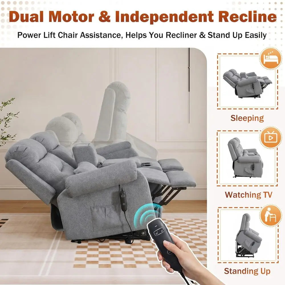 Dual Power Lift Recliner Loveseat for Seniors